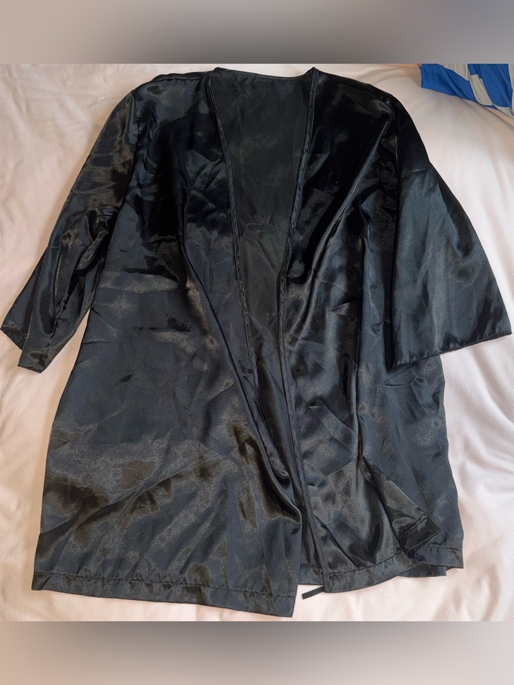 Women's Black Satin Open-Front Robe Jacket